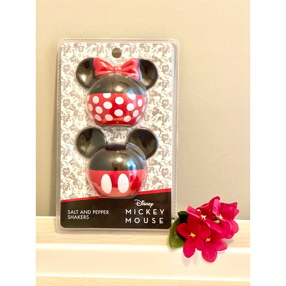 Disney Mickey & Minnie Mouse Salt & Pepper Shakers Red Black Polka Dot New